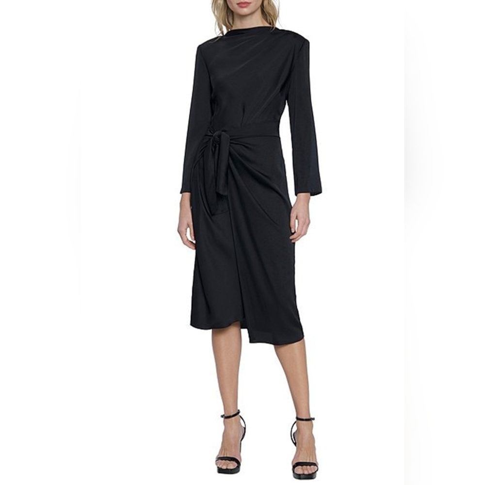 Donna Morgan Long Sleeve Tied-Waist Dress